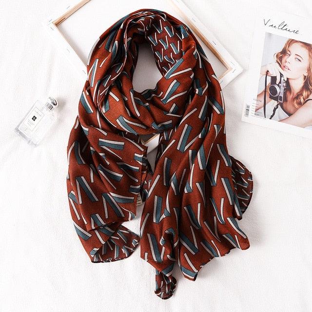 New Brand Design Fashion Spring Winter Warm Soft Head Wrap Stylish Scarves Lightweight Headwear Shawl Stole Long Scarfs Elegant Print Cotton Scarf Scarves Hijabs Lady Plaid For Women