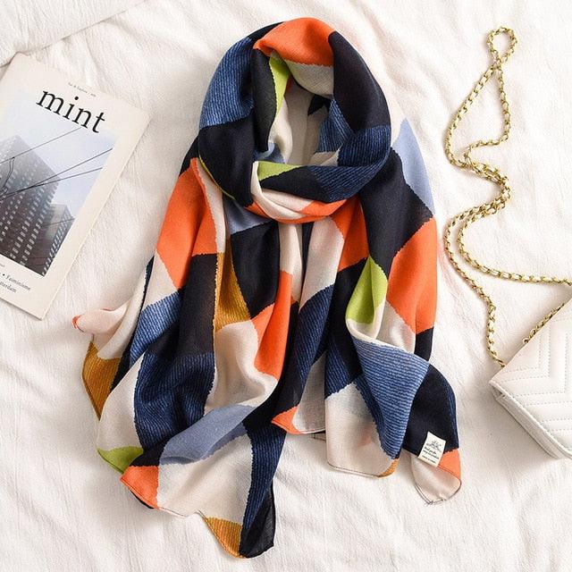 New Brand Design Fashion Spring Winter Warm Soft Head Wrap Stylish Scarves Lightweight Headwear Shawl Stole Long Scarfs Elegant Print Cotton Scarf Scarves Hijabs Lady Plaid For Women