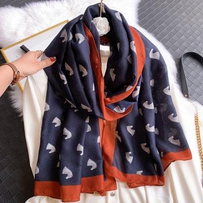 New Brand Design Fashion Spring Winter Warm Soft Head Wrap Stylish Scarves Lightweight Headwear Shawl Stole Long Scarfs Elegant Print Cotton Scarf Scarves Hijabs Lady Plaid For Women