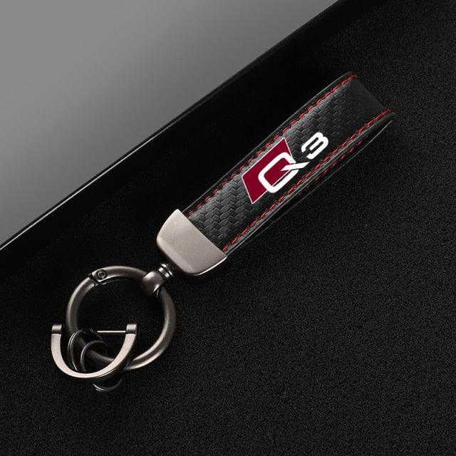 New Carbon fiber Leather Car Keychain Custom Genuine Leather Unisex Keychain, Car Accessories Wristlet Strap For Key Rotating Horseshoe Key Rings The Car Keys Present For Women Men