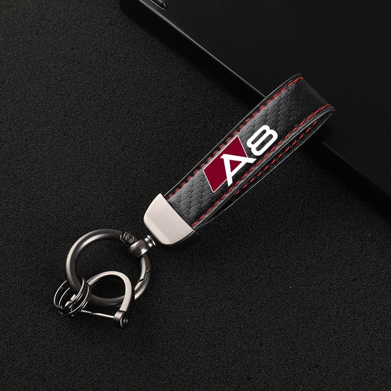 New Carbon fiber Leather Car Keychain Custom Genuine Leather Unisex Keychain, Car Accessories Wristlet Strap For Key Rotating Horseshoe Key Rings The Car Keys Present For Women Men