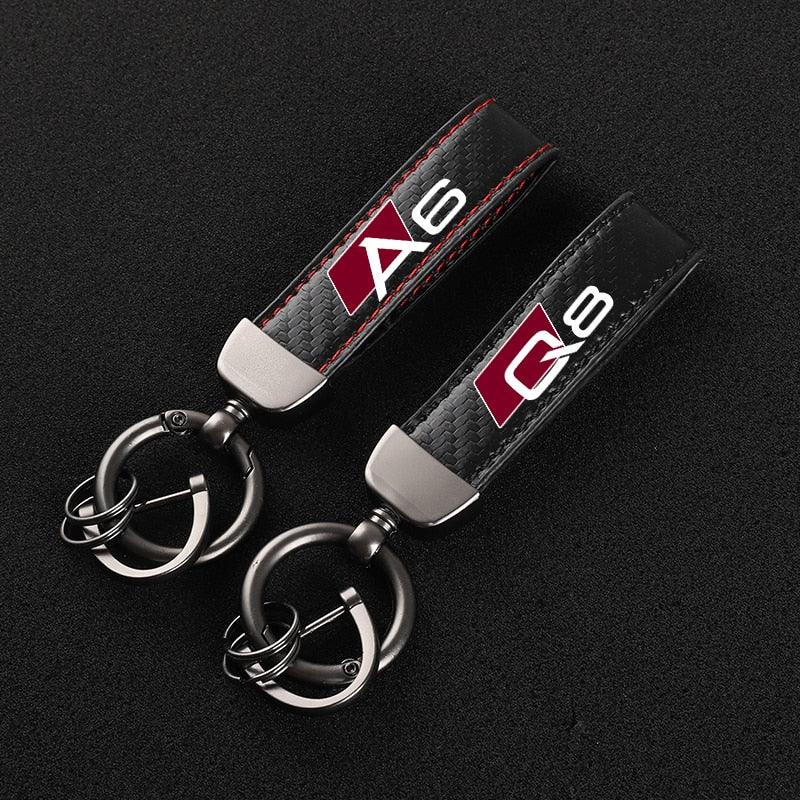 New Carbon fiber Leather Car Keychain Custom Genuine Leather Unisex Keychain, Car Accessories Wristlet Strap For Key Rotating Horseshoe Key Rings The Car Keys Present For Women Men