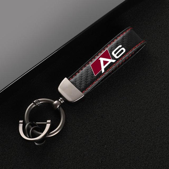 New Carbon fiber Leather Car Keychain Custom Genuine Leather Unisex Keychain, Car Accessories Wristlet Strap For Key Rotating Horseshoe Key Rings The Car Keys Present For Women Men