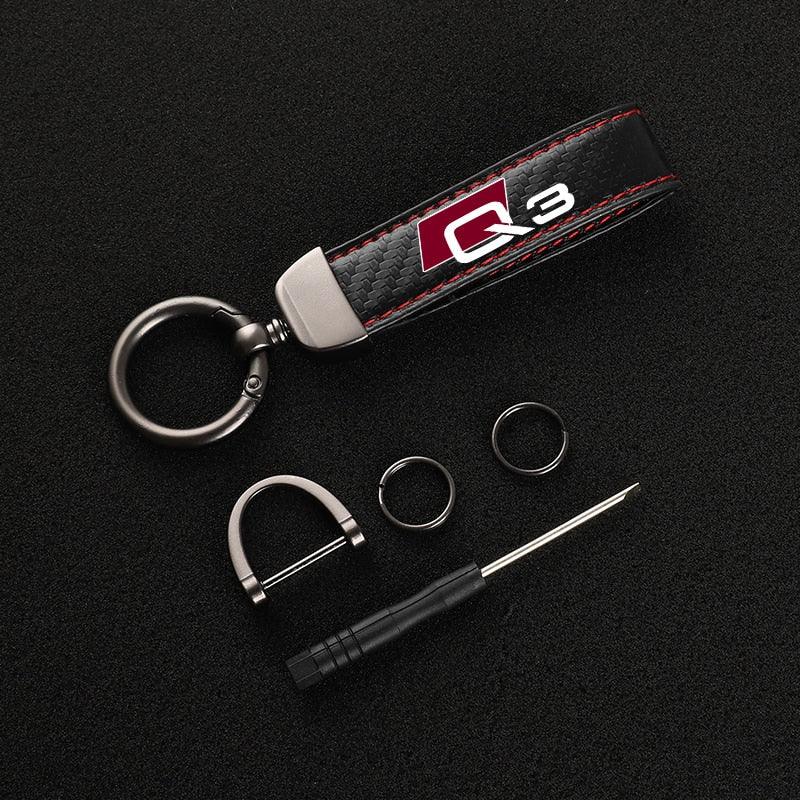 New Carbon fiber Leather Car Keychain Custom Genuine Leather Unisex Keychain, Car Accessories Wristlet Strap For Key Rotating Horseshoe Key Rings The Car Keys Present For Women Men