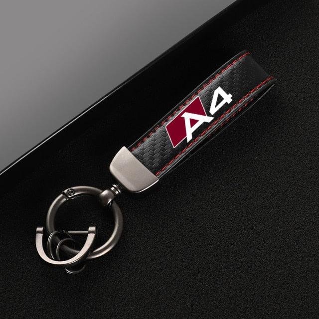 New Carbon fiber Leather Car Keychain Custom Genuine Leather Unisex Keychain, Car Accessories Wristlet Strap For Key Rotating Horseshoe Key Rings The Car Keys Present For Women Men