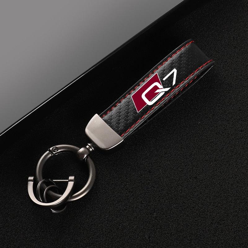 New Carbon fiber Leather Car Keychain Custom Genuine Leather Unisex Keychain, Car Accessories Wristlet Strap For Key Rotating Horseshoe Key Rings The Car Keys Present For Women Men