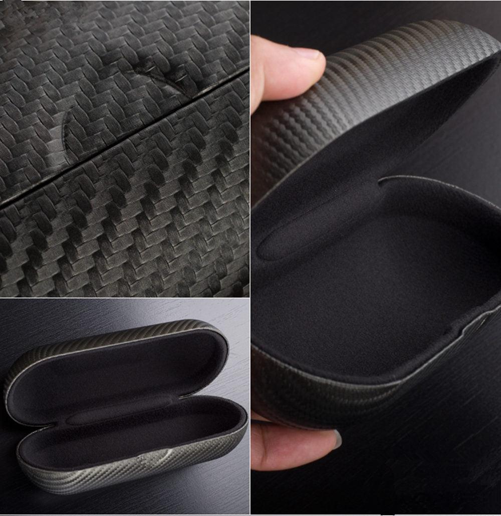 New Carbon Fiber Sunglass Case New Black Leather Mens Eyewear Case Glass Holder Hard Shell Eyeglass Case Clamshell Fits Large Frame Glasses Sunglasses For Women Men in Carbon Fiber