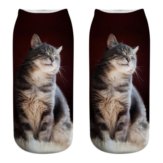 New Cartoon Cat Socks 3D Print Art Funny Socks Women Cute Low Cut Ankle Socks Made o Pure Cotton Short Socks Trending Fashion Short Ankle Socks For Men And Women