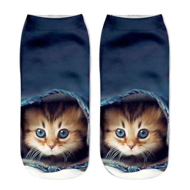 New Cartoon Cat Socks 3D Print Art Funny Socks Women Cute Low Cut Ankle Socks Made o Pure Cotton Short Socks Trending Fashion Short Ankle Socks For Men And Women