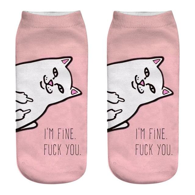 New Cartoon Cat Socks 3D Print Art Funny Socks Women Cute Low Cut Ankle Socks Made o Pure Cotton Short Socks Trending Fashion Short Ankle Socks For Men And Women