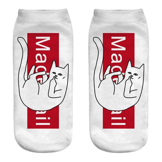 New Cartoon Cat Socks 3D Print Art Funny Socks Women Cute Low Cut Ankle Socks Made o Pure Cotton Short Socks Trending Fashion Short Ankle Socks For Men And Women