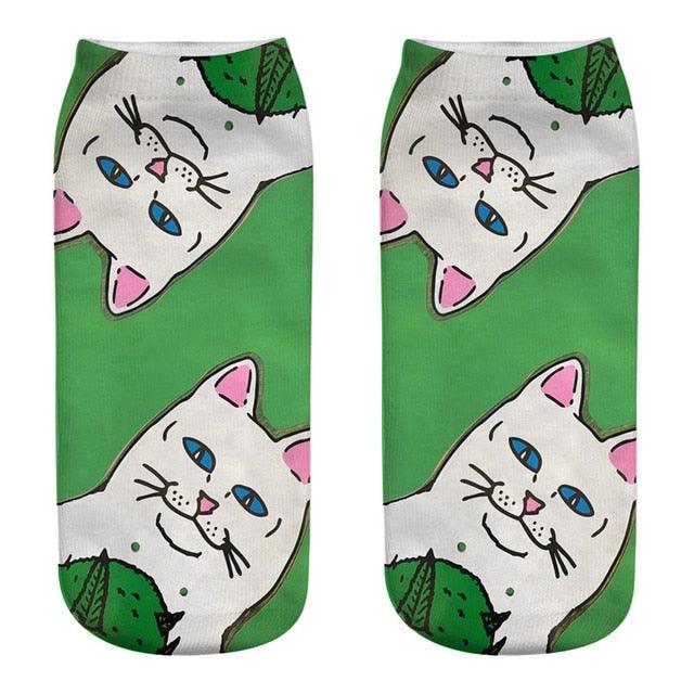 New Cartoon Cat Socks 3D Print Art Funny Socks Women Cute Low Cut Ankle Socks Made o Pure Cotton Short Socks Trending Fashion Short Ankle Socks For Men And Women