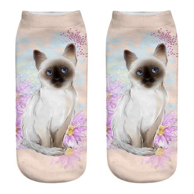 New Cartoon Cat Socks 3D Print Art Funny Socks Women Cute Low Cut Ankle Socks Made o Pure Cotton Short Socks Trending Fashion Short Ankle Socks For Men And Women