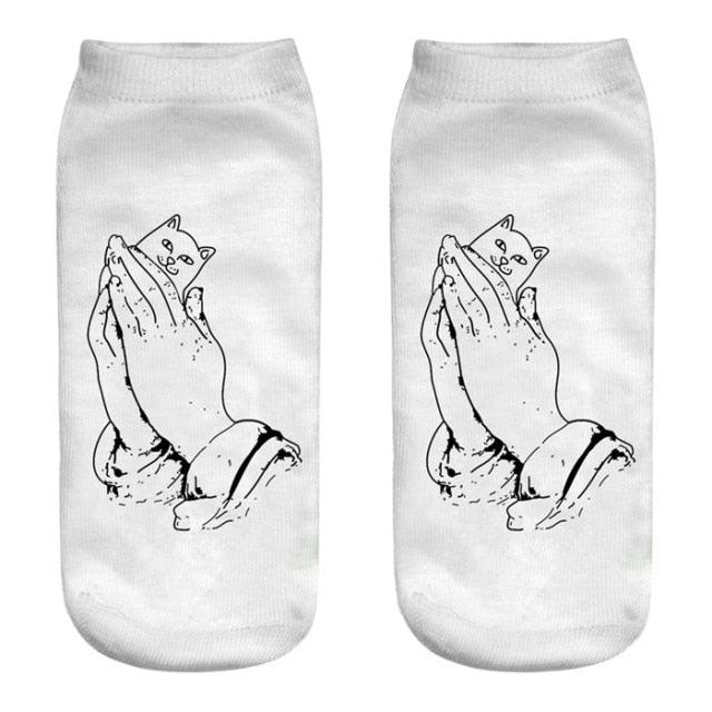 New Cartoon Cat Socks 3D Print Art Funny Socks Women Cute Low Cut Ankle Socks Made o Pure Cotton Short Socks Trending Fashion Short Ankle Socks For Men And Women