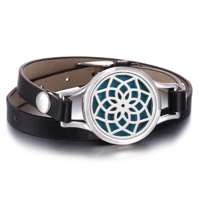 New Charming Bracelet Aromatherapy Essential Oil Diffuser Locket Bracelets Adjustable Genuine Leather Wrap Essential Oil Diffuser Bracelet Valentine's Day Present Aromatherapy For Women