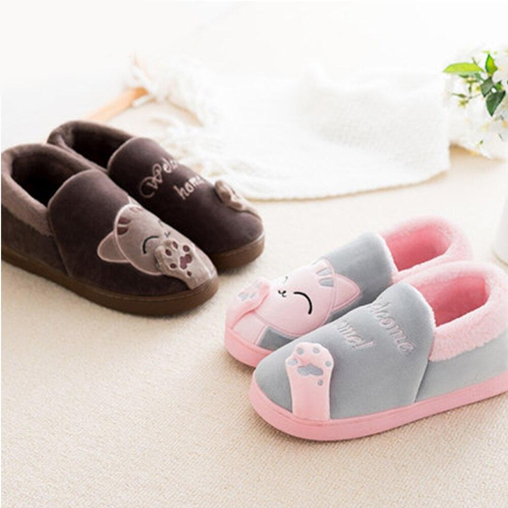 New Couples Cat Women Shoes Non-Slip Soft Warm Man House Slippers Indoor Bedroom Winter Home Slippers Memory Foam Fuzzy Slippers Cute Furry Fleece Slippers With Warm Plush Slip On House Shoes