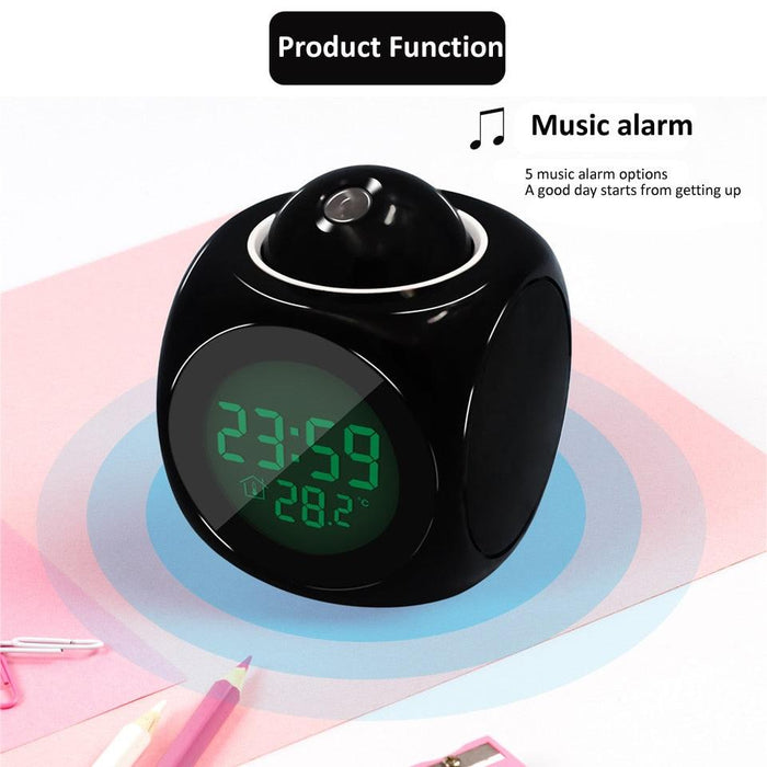 New Creative Attention Projection Digital Weather LCD Snooze Clock Projection Alarm Clock Wake Up Bedroom with Data and Temperature Display Talking Function LED Wall/Ceiling Projection Bell Alarm Display Backlight LED Projector Home Clock Timer