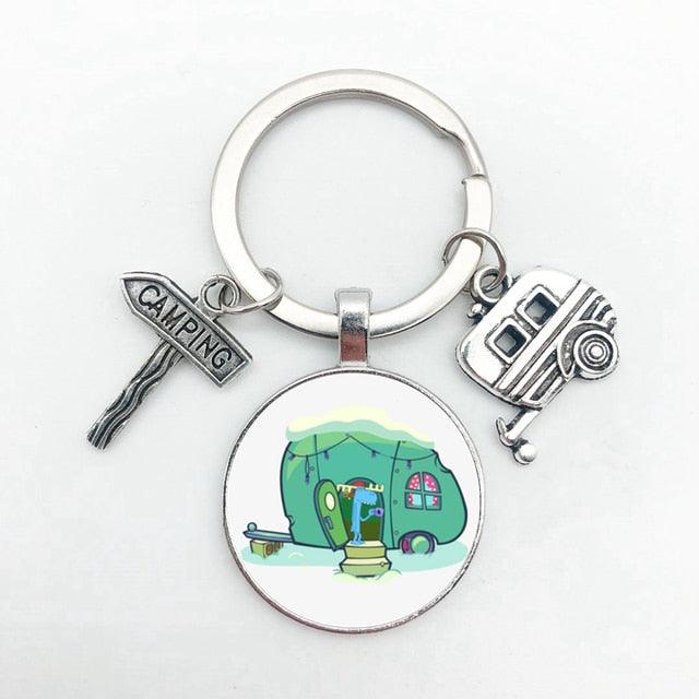 New Cute Camper Wagon Camper Gift Keyring Trailer Jewelry Trailer Keychain Adventure Awaits Trailer Key Chain Forest Scene Camping Voyage Keychains  I Love Camping Keychain Trailer Keychain Vacation Travel Memorial Gift