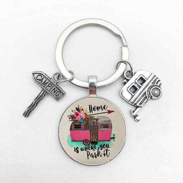 New Cute Camper Wagon Camper Gift Keyring Trailer Jewelry Trailer Keychain Adventure Awaits Trailer Key Chain Forest Scene Camping Voyage Keychains  I Love Camping Keychain Trailer Keychain Vacation Travel Memorial Gift