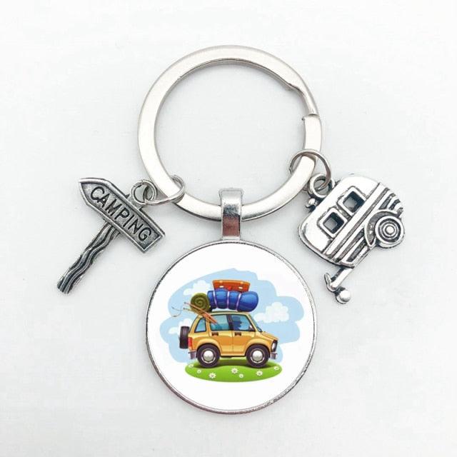 New Cute Camper Wagon Camper Gift Keyring Trailer Jewelry Trailer Keychain Adventure Awaits Trailer Key Chain Forest Scene Camping Voyage Keychains  I Love Camping Keychain Trailer Keychain Vacation Travel Memorial Gift