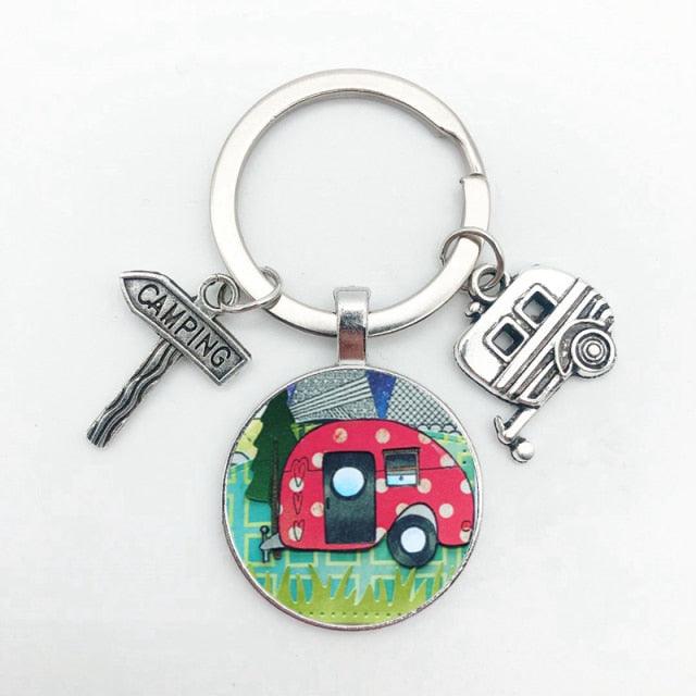 New Cute Camper Wagon Camper Gift Keyring Trailer Jewelry Trailer Keychain Adventure Awaits Trailer Key Chain Forest Scene Camping Voyage Keychains  I Love Camping Keychain Trailer Keychain Vacation Travel Memorial Gift