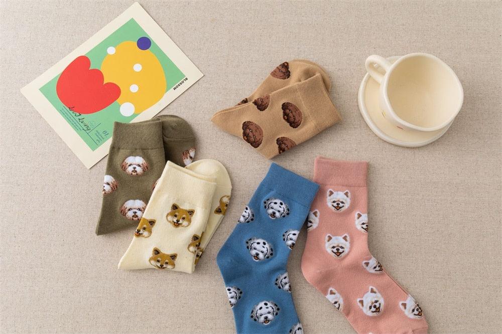 New Cute Cartoon Dog Middle Tube Socks Creative Female Socks Warm Socks Teddy Pomeranian Cotton Socks Stylish Unisex Short Ankle Socks For Men And Women