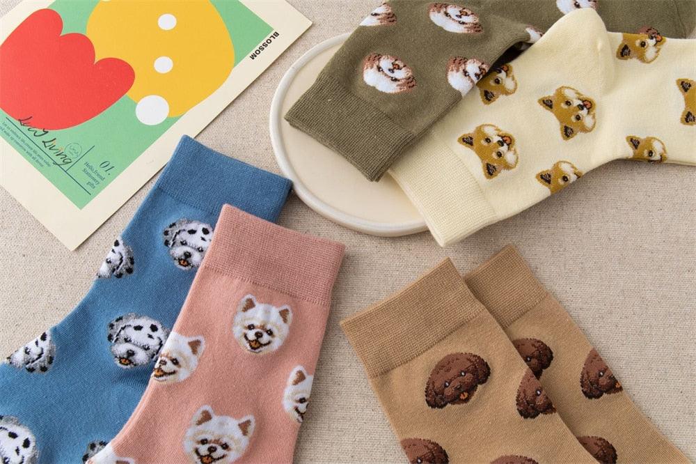 New Cute Cartoon Dog Middle Tube Socks Creative Female Socks Warm Socks Teddy Pomeranian Cotton Socks Stylish Unisex Short Ankle Socks For Men And Women