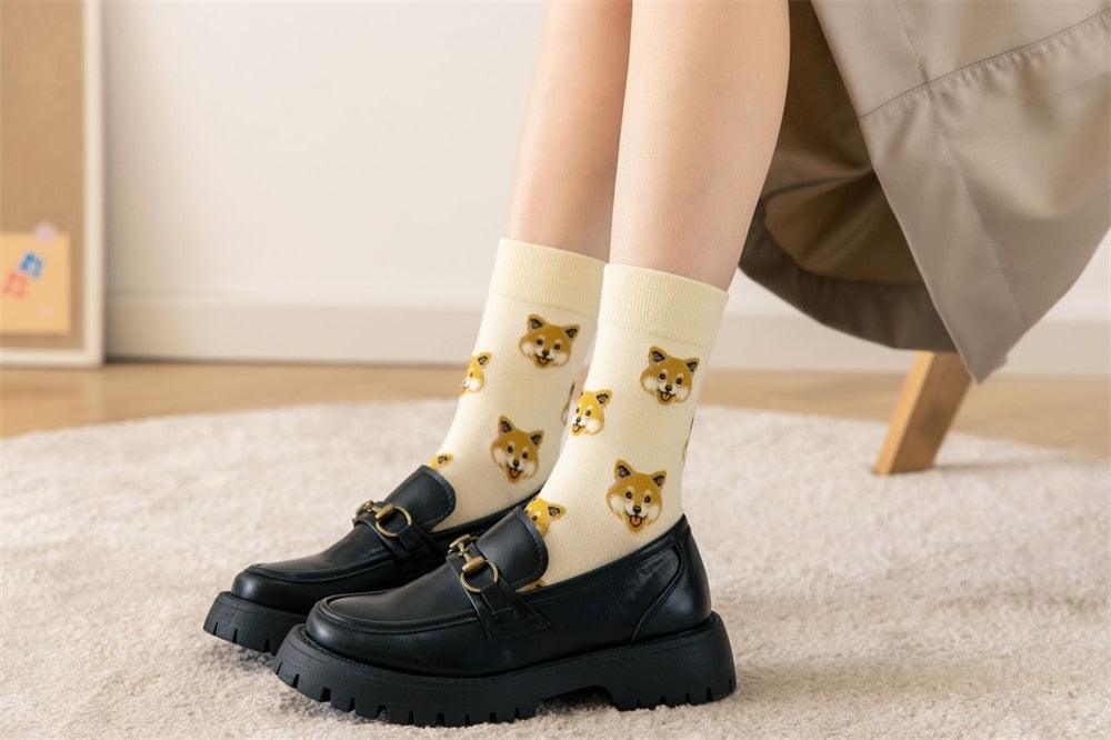 New Cute Cartoon Dog Middle Tube Socks Creative Female Socks Warm Socks Teddy Pomeranian Cotton Socks Stylish Unisex Short Ankle Socks For Men And Women