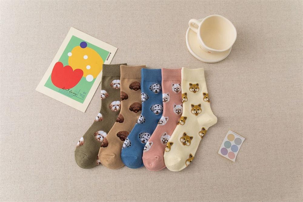 New Cute Cartoon Dog Middle Tube Socks Creative Female Socks Warm Socks Teddy Pomeranian Cotton Socks Stylish Unisex Short Ankle Socks For Men And Women