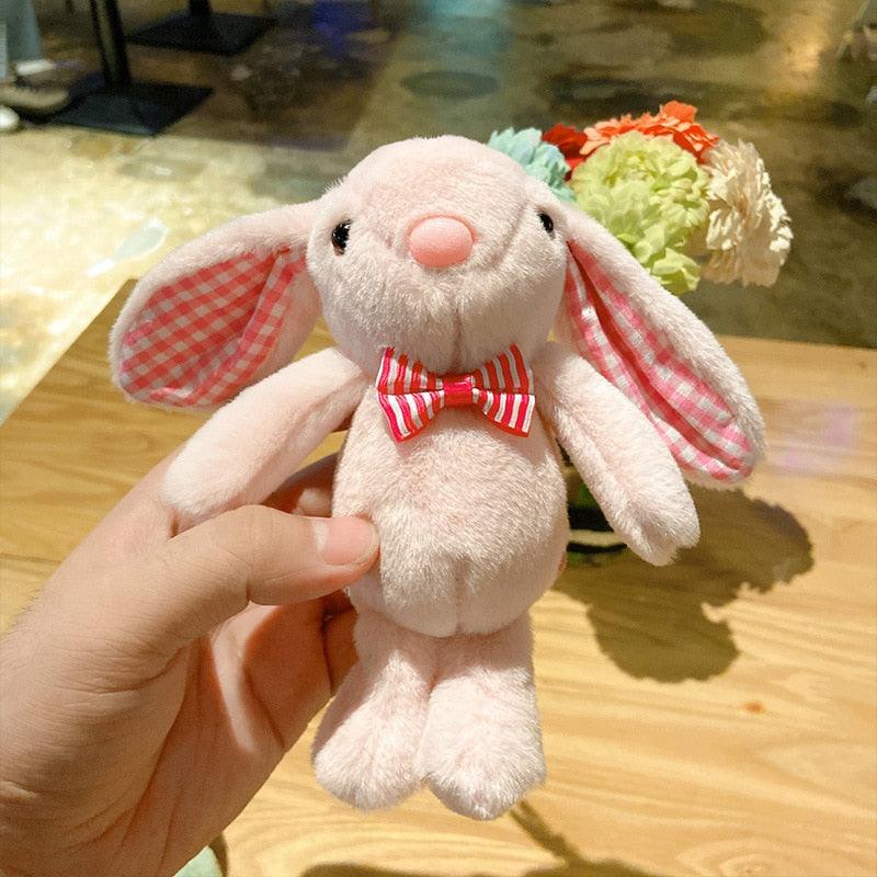 New Cute Long Ear Bunny Rabbit Bow Tie Plush Keychain Plush Bunny Rabbit Stuffed Animals Keychains Charms Ornaments Pendants Cartoon Bag Chain Toys For Boys Girls Gift 17*13cm