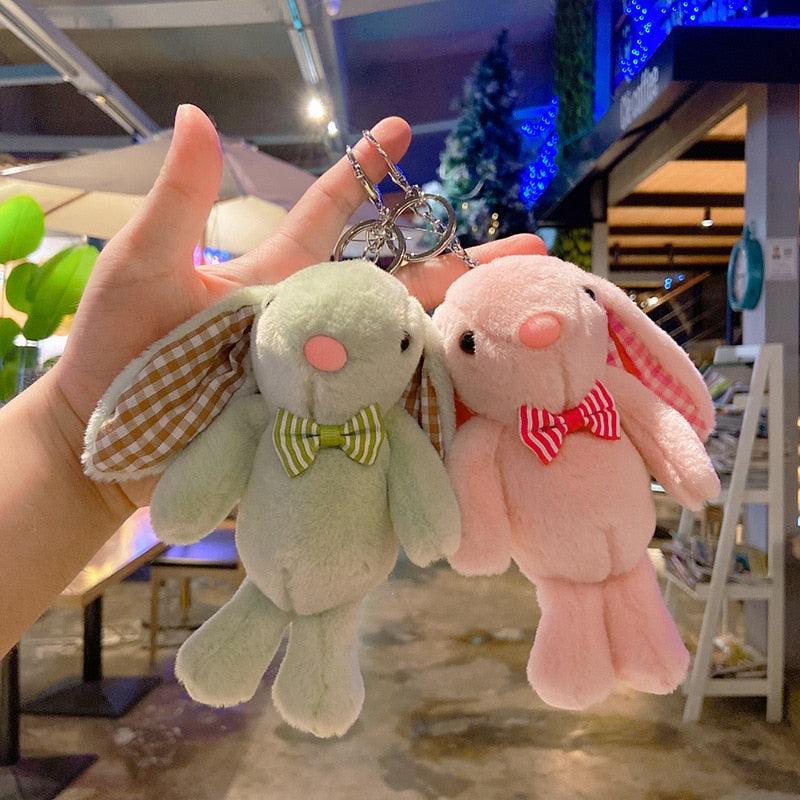 New Cute Long Ear Bunny Rabbit Bow Tie Plush Keychain Plush Bunny Rabbit Stuffed Animals Keychains Charms Ornaments Pendants Cartoon Bag Chain Toys For Boys Girls Gift 17*13cm