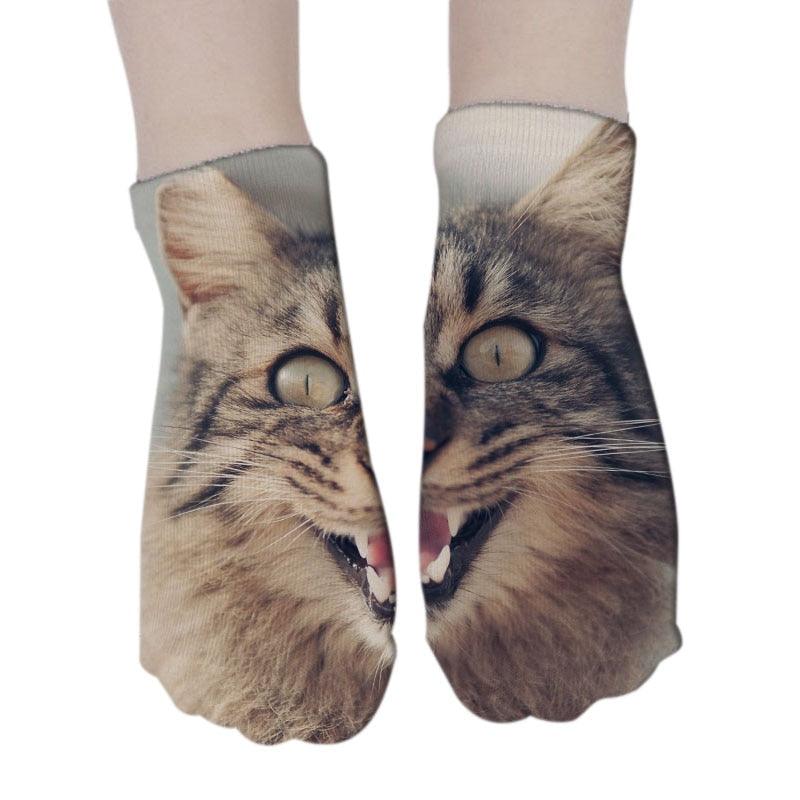 New Design 3D Printed Women Winter Christmas Socks Funny Creative Pet Cat Face Unisex Cotton Ankle Socks Children Gift Animal Lover Socks For Men And Women