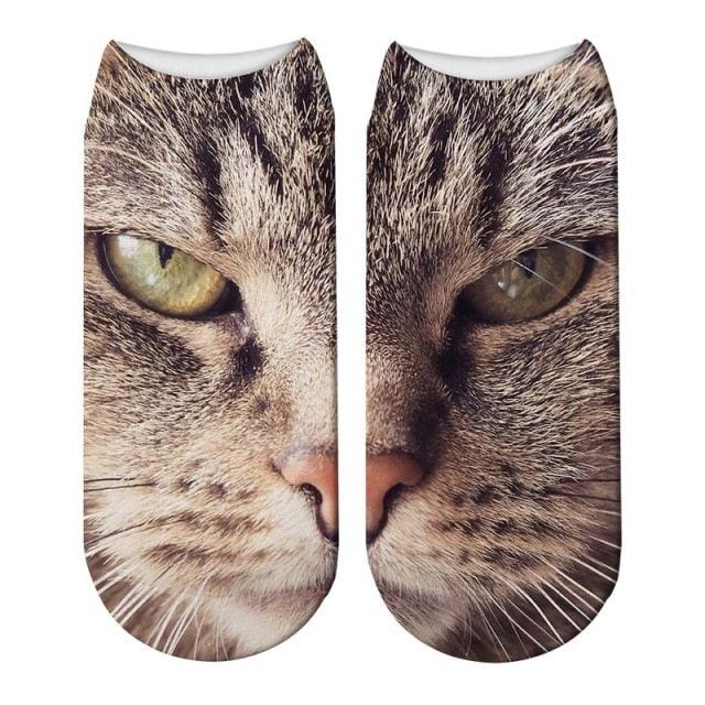 New Design 3D Printed Women Winter Christmas Socks Funny Creative Pet Cat Face Unisex Cotton Ankle Socks Children Gift Animal Lover Socks For Men And Women