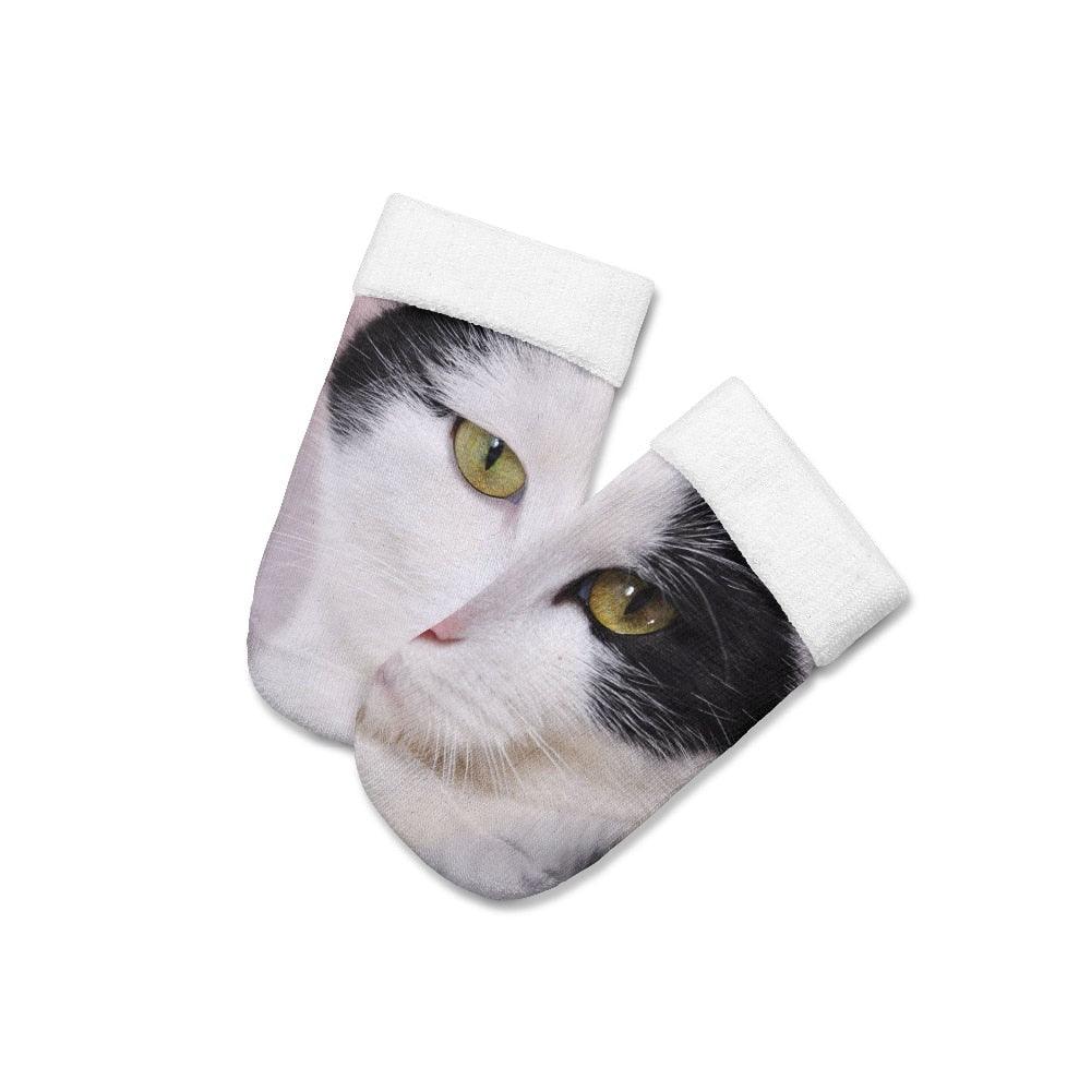 New Design 3D Printed Women Winter Christmas Socks Funny Creative Pet Cat Face Unisex Cotton Ankle Socks Children Gift Animal Lover Socks For Men And Women