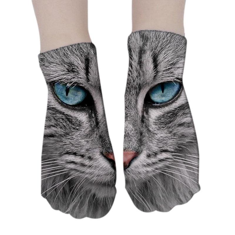 New Design 3D Printed Women Winter Christmas Socks Funny Creative Pet Cat Face Unisex Cotton Ankle Socks Children Gift Animal Lover Socks For Men And Women