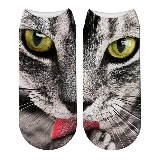 New Design 3D Printed Women Winter Christmas Socks Funny Creative Pet Cat Face Unisex Cotton Ankle Socks Children Gift Animal Lover Socks For Men And Women