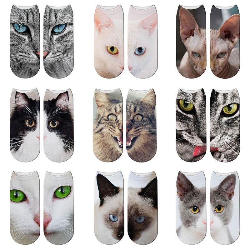 New Design 3D Printed Women Winter Christmas Socks Funny Creative Pet Cat Face Unisex Cotton Ankle Socks Children Gift Animal Lover Socks For Men And Women