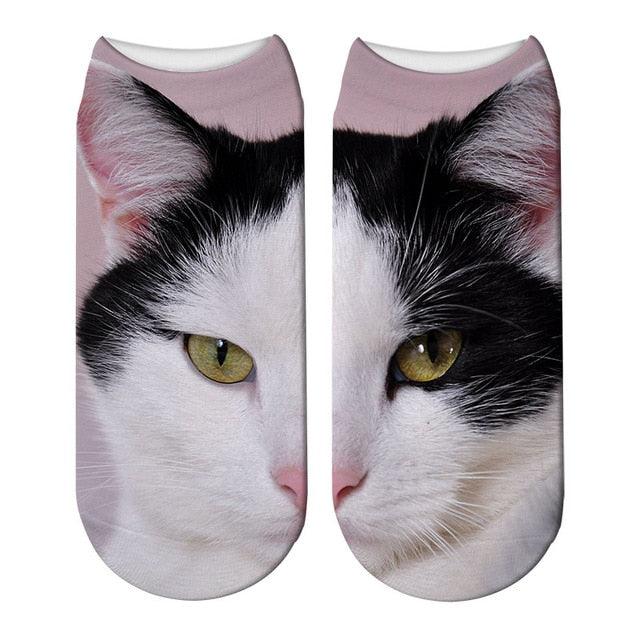 New Design 3D Printed Women Winter Christmas Socks Funny Creative Pet Cat Face Unisex Cotton Ankle Socks Children Gift Animal Lover Socks For Men And Women