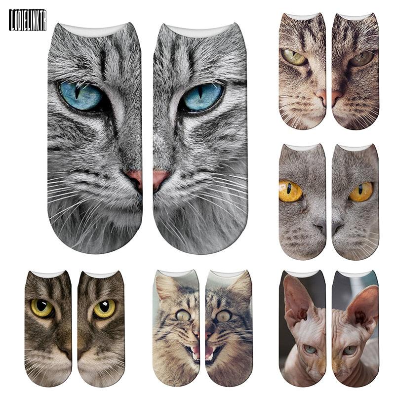 New Design 3D Printed Women Winter Christmas Socks Funny Creative Pet Cat Face Unisex Cotton Ankle Socks Children Gift Animal Lover Socks For Men And Women