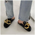 New Design Gold Chain Women Slipper Closed Toe Slip On Mules Shoes Round Toe Low Heels Casual Slides Flat Sandals Slip On Slide Sandals Elegant Heels Slides Slippers