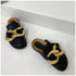 New Design Gold Chain Women Slipper Closed Toe Slip On Mules Shoes Round Toe Low Heels Casual Slides Flat Sandals Slip On Slide Sandals Elegant Heels Slides Slippers