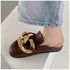 New Design Gold Chain Women Slipper Closed Toe Slip On Mules Shoes Round Toe Low Heels Casual Slides Flat Sandals Slip On Slide Sandals Elegant Heels Slides Slippers