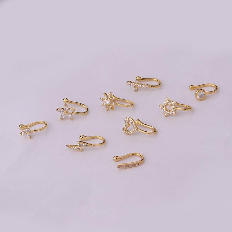 New Fake Piercing Clip Nose Ring Cuff Body Jewelry for Women Trend Ear Cuffs Heart Star Flowers Butterfly Nose Ring Charm Crystal Metal Fake Piercing Nose Cuff Clip Brand Design Bunny Nose Non Pierced Without Hole Nose Ring Clip On Nose Hoop Clip Rings