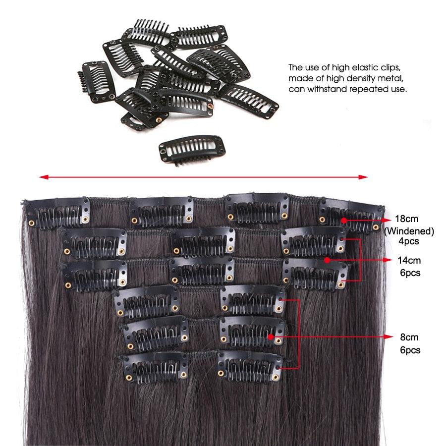 New Fashion 16 Clip In Hair Extension Long Straight Natural Black 6 Pcs/Set 16 Clips 22 Inch Synthetic Hair Piece Wigs For Black Women Cosplay Wigs For Women