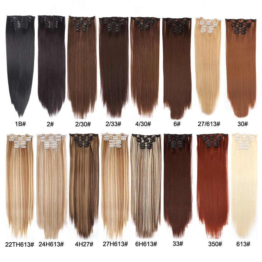 New Fashion 16 Clip In Hair Extension Long Straight Natural Black 6 Pcs/Set 16 Clips 22 Inch Synthetic Hair Piece Wigs For Black Women Cosplay Wigs For Women