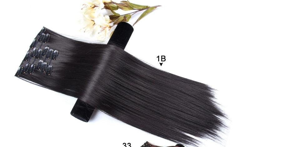 New Fashion 16 Clip In Hair Extension Long Straight Natural Black 6 Pcs/Set 16 Clips 22 Inch Synthetic Hair Piece Wigs For Black Women Cosplay Wigs For Women