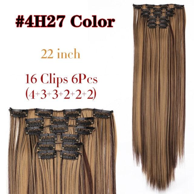 New Fashion 16 Clip In Hair Extension Long Straight Natural Black 6 Pcs/Set 16 Clips 22 Inch Synthetic Hair Piece Wigs For Black Women Cosplay Wigs For Women