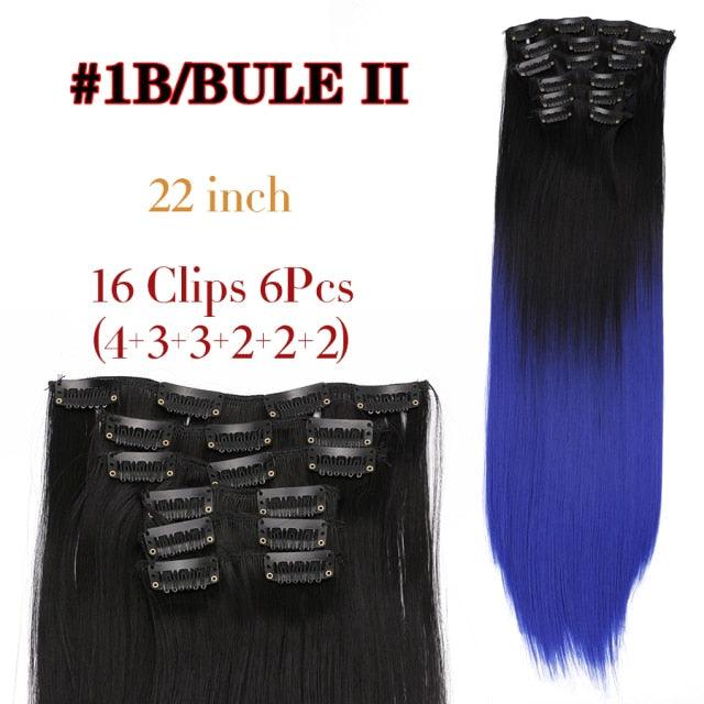 New Fashion 16 Clip In Hair Extension Long Straight Natural Black 6 Pcs/Set 16 Clips 22 Inch Synthetic Hair Piece Wigs For Black Women Cosplay Wigs For Women