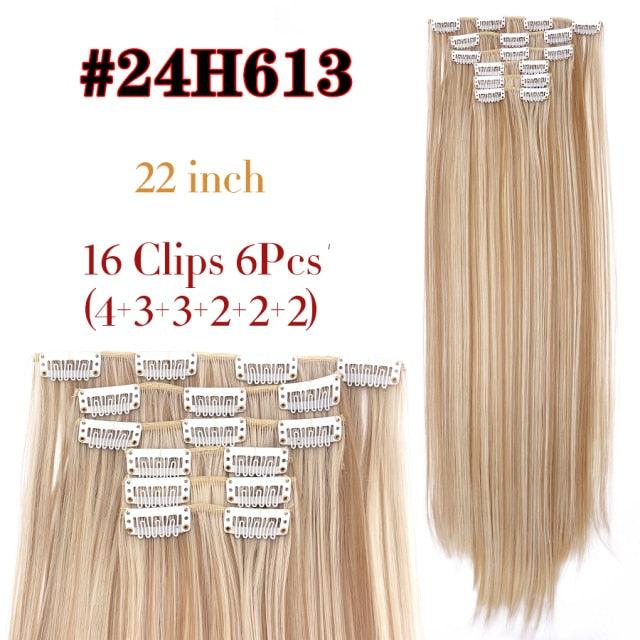 New Fashion 16 Clip In Hair Extension Long Straight Natural Black 6 Pcs/Set 16 Clips 22 Inch Synthetic Hair Piece Wigs For Black Women Cosplay Wigs For Women