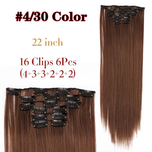 New Fashion 16 Clip In Hair Extension Long Straight Natural Black 6 Pcs/Set 16 Clips 22 Inch Synthetic Hair Piece Wigs For Black Women Cosplay Wigs For Women